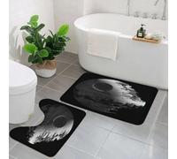 KGDHY 2 Pieces Bath Mat and Toilet Mat Set,War Death Star Black Gray,Pattern Quick Dry Bathroom Mats,Non-slip Bathtub Rug for Bathroom Sink Toilet