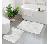 KGDHY 2 Pieces Bath Mat and Toilet Mat Set,White marble with golden texture background vector illustration with hight res,Pattern Quick Dry Bathroom Mats,Non-slip Bathtub Rug for Bathroom Sink Toilet
