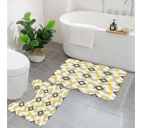 KGDHY 2 Pieces Bath Mat and Toilet Mat Set,Yellow Polygon Vector Design Images, Yellow Polygon Decoration, Border,Pattern Quick Dry Bathroom Mats,Non-slip Bathtub Rug for Bathroom Sink Toilet