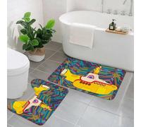 KGDHY 2 Pieces Bath Mat and Toilet Mat Set,Yellow Submarine The Beatles Rock Band Illustration,Pattern Quick Dry Bathroom Mats,Non-slip Bathtub Rug for Bathroom Sink Toilet