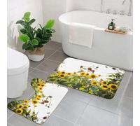 KGDHY 2 Pieces Bath Mat and Toilet Mat Set,Yellow Sunflowers in the Garden,Pattern Quick Dry Bathroom Mats,Non-slip Bathtub Rug for Bathroom Sink Toilet