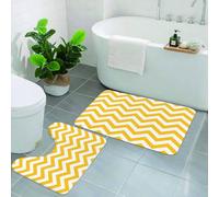 KGDHY 2 Pieces Bath Mat and Toilet Mat Set,Yellow Zigzag Modern Summer Seasonal Pattern Zigzag Tile Design,Pattern Quick Dry Bathroom Mats,Non-slip Bathtub Rug for Bathroom Sink Toilet
