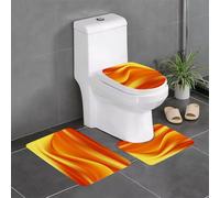 KGDHY 3 Pieces Bath Mat and Toilet Mat Set,Burnt orange, digital waves with different moving tones. Warm lines,Pattern Quick Dry Bathroom Mats,Non-slip Bathtub Rug for Bathroom Sink Toilet