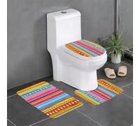 KGDHY 3 Pieces Bath Mat and Toilet Mat Set,COlorful strip abstract background,Pattern Quick Dry Bathroom Mats,Non-slip Bathtub Rug for Bathroom Sink Toilet