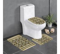 KGDHY 3 Pieces Bath Mat and Toilet Mat Set,Gold 3d greek vector seamless pattern. Repeat tribal abstract background. Gree,Pattern Quick Dry Bathroom Mats,Non-slip Bathtub Rug for Bathroom Sink Toilet
