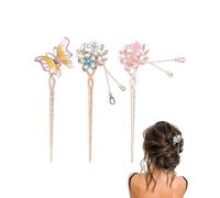 KGDUYC 3 Pieces Hair Sticks, Elegant Women's Hairpins, Hair Stab Hairpin Hairpin Hair Stick, Vintage Flower Hairpin Hairpin, Coloured Rhinestone Hair