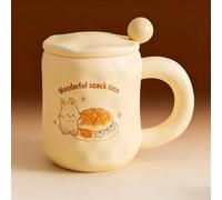 KGEWGHRTR Cute Bread Ceramic Mug with Lid and Spoon, Multi-Style for Home/Office Coffee/Tea/Breakfast, Ideal for Birthdays/Housewarmings (Gift Box Optional) (Mugs, Doughnut)
