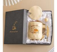 KGEWGHRTR Cute Bread Ceramic Mug with Lid and Spoon, Multi-Style for Home/Office Coffee/Tea/Breakfast, Ideal for Birthdays/Housewarmings (Gift Box Optional) (with Gift Box, Doughnut)