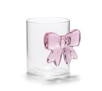 KGEWGHRTR Luxury Pink Bow Borosilicate Glass Cup, 200ml Hand-Blown Cup, Ins Style Transparent Cold Drink Cup, Women Gift Cup(Pink Bow Cup)