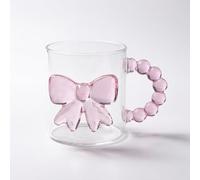 KGEWGHRTR Luxury Pink Bow Borosilicate Glass Cup, 200ml Hand-Blown Cup, Ins Style Transparent Cold Drink Cup, Women Gift Cup(Bow with Handle)
