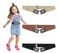KGGZKG Pack of 3 Belts Without Buckle Elastic Stretch Belt Adjustable Buckle-Free Invisible Stretch Belt Children's Belt, Black + coffee + beige, 36.5 cm - 56.5 cm