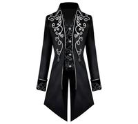 KGIHPC Men's Steampunk Vintage Tailcoat Jacket Medieval Gothic Victorian Frock Uniform Halloween Costume (UK, Alpha, M, Regular, Regular, Black)