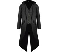 KGIHPC Men's Steampunk Vintage Tailcoat Jacket Medieval Gothic Victorian Frock Uniform Halloween Costume (Black, XXL)