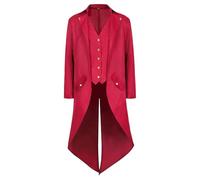 KGIHPC Men's Steampunk Vintage Tailcoat Jacket Medieval Gothic Victorian Frock Uniform Halloween Costume (Red, M)