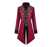 KGIHPC Men's Steampunk Vintage Tailcoat Jacket Medieval Gothic Victorian Frock Uniform Halloween Costume (UK, Alpha, L, Regular, Regular, Red)