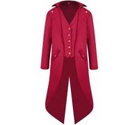 KGIHPC Men's Steampunk Vintage Tailcoat Jacket Medieval Gothic Victorian Frock Uniform Halloween Costume (Red, L)