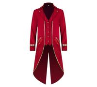 KGIHPC Men's Vintage Gothic Tailcoat Medieval Renaissance Steampunk Jacket Frock Coat Costume for Halloween (Red, 3XL)