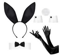 KGJAXF 6Pcs Bunny Ears, Bunny Costume, Bunny Outfit, Bunny Accessory Set, Rabbit Ear Headband Bow Tie Cuffs Tail Long Gloves for Costume Party, Playboy Bunny Costume Adult