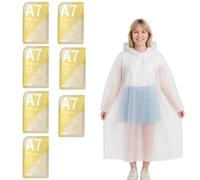 KGJAXF 7Pcs Rain Poncho Family Pack - Frost White Water-Resistant Adult Ponchos for Camping, Hiking & Festivals (Extended Length)