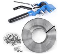 KGLHJDY Steel Banding Strapping Kit - Stainless Banding Tool Ratchet Tensioner, 3/4"*100Ft S304 Stainless Banding Coil, 100pcs Ear-Lock Buckles, Metal Banding Tools for Strapping High Tensile Package