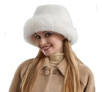 KGM Accessories Stylish New Super Fluffy Trim Soft Fleecy Faux Fur Bucket hat - Womens Winter Hats (White)