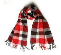 KGM Accessories Super soft check cashmere feel plaid tartan check scarf - Cashmere scarves for Men - Mens soft scarf (Red white check)