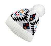 KGM Native American Indian Pattern Fleece Lined Bobble Beanie hat Mens Womens Winter Hats Headwear (White)