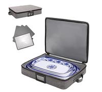 KGMCARE Platter Storage Case, China Storage Containers, Hard Shell and Stackable, 17'' x 13 inchs'' With Waterproof Inside - 4 Felt Dividers Included (Gray)