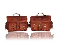 KGN HANDICRAFT Saddle Bags Motorcycles Bike Powersports Accessories Road Bicycle 15 Inches Pair Leather Brown Scooter Panniers Saddlebags Water Saddle Rear Rack Bag Panniers for Tool Gear Pouch