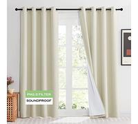 KGORGE 4-in-1 Soundproof Anti Dust 100% Blackout Curtains with Melt-Blown Layer Thermal Insulating Window Treatment Drapes for Living Room Bedroom Kis Nursery, W 52 x L 84, Cream Beige, 2 Panels