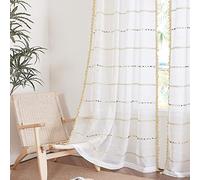 KGORGE Boho Curtains Jaquard Tassel Embellished Sheer Curtains Privacy Window Treatment for Bedroom Living Room Office Baby Nursery, W 52 x L 84 inch, 2 Panels