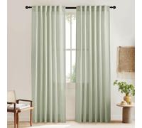 KGORGE Green Linen Curtains 90 Inches Long for Bedroom Curtains Privacy Protect Light Filtering Linen Texture Boho Semi Sheer Window Drapes for Living Room Cafe, Sage Green, 1 Pair, W52 x L90