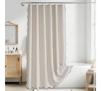 KGORGE Linen Textured Scalloped Border Shower Curtain, Boho Heavy Duty Farmhouse Washable Waterproof Shower Curtain Set for Bathroom Hotel Bathtub Decor, 72 x 72 inches Long, Hooks Included, Linen