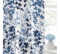 KGORGE Room Darkening Curtains & Drapes - Natural Printed Pattern Thermal Efficiency Draperies for Living Room Farmhouse Cabin Garden Bedroom Window Decor, 2 Pcs, W 52 x L 45, Blue