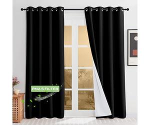 KGORGE Soundproof & Dust Particle Filtering Curtains 100% Blackout Window Cover Thermal Insulating Energy Smart Curtains for Living Room Bedroom Baby Nursery, W 52 x L 102 inches, Black, 1 Pair
