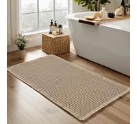 KGORGE Waffle Bath Mat for Bathroom Tub, Black Boho Non Slip Dry Fast Ultra Soft Bathroom Runner Rug, Rubber Backed Super Absorbent for Kitchen Floor Bathtubs Shower, Brown, 17" W X 24" L 1pc