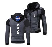 KGQSHFVF Men's Hoodies Sweatshirts for NASA Patchwork Hoody Spring Autumn Jackets Long Sleeve Activewear Printing Hooded Outwear Tops Lightweight Two Zipper Coats-Gray||XXL