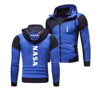 KGQSHFVF Men's Hoodies Sweatshirts for NASA Patchwork Hoody Spring Autumn Jackets Long Sleeve Activewear Printing Hooded Outwear Tops Lightweight Two Zipper Coats-Blue||L