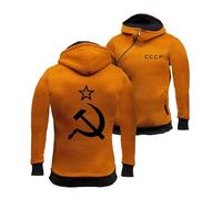 KGQSHFVF Men's Printed Hoodies for CCCP Casual Coats Stitching Sweatshirt Pullover Gym Wear Diagonal Zipper Jackets Outwear with Pocket Long Sleeve Tops Hoody-Brown||S