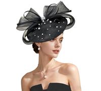 Kgromfy Tea Party Hat for Women Fascinator Hat Elegant Church Hats Wedding Headband Luxury Fancy Hat Lady Headwear for Derby, Black, One Size