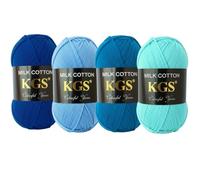 KGS Cotton Yarn Pack | Soft Cotton Blend Knitting Yarn | 4 × 50g Skeins (200g Total) | Smooth & Durable Craft Yarn for Knitting, Crochet & DIY Projects (Blues Hues)