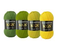 KGS Cotton Yarn Pack, Soft Knitting Material, 50g per Skein, 4 Skeins, 200g Total Weight (Lemon n Lime)