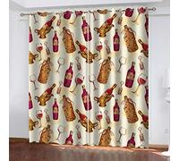 KGSK Blackout Curtains For Bedroom 3D Printed Pattern Creative Red Wine Printing Eyelet 55x94 Inch Window Drapes For Kids Girls Living Room Decor, Curtain Thermal Insulated 2 Panels, Home