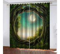 KGSK Blackout Curtains For Bedroom 3D Printed Pattern Night View Of Ancient Vines And Trees Eyelet 55x94 Inch Window Drapes For Kids Girls Living Room Decor, Curtain Thermal Insulated 2 Panels, Home