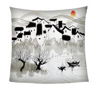 KGSK Blanket For Bed Single 3D Sunrise Scenery Of Jiangnan Water Town Flannel Warm Print Sherpa Kids Boys Adults 59x78inch Pattern Fleece Throw Soft Fuzzy Bed Couch