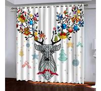 KGSK Eyelet Curtains 3D Christmas Reindeer Blackout Curtain Thermal Insulated, Print Pattern Window Drapes For Bedroom Living Room 2 Panels 104x84 Inch Eyelet Ring Boy Girl Playroom