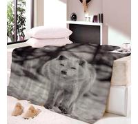 KGSK Flannel Throw Blanket 3D White Animal Wolf Soft Fluffy Bed Sofa Couch 39x47inch Sofa Warm Puffy Flannel Throws Blankets, Lightweight Washable Breathable