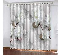KGSK Living Room Bedroom Window Drapes 2 Panel Set, 98x78 Inch Curtains 3D Fashionable White Bouquet Room Darkening Thermal Insulated Curtain Grommet 2 Panels, Blackout Home Decor