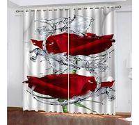 KGSK Living Room Curtains Eyelet 3D Red Flowers In Water Blackout Curtain 2 Panels, Drop Room Darkening 110x102 Inch Eyelet Bedroom Thermal Insulated Window Drapes, Ring Top
