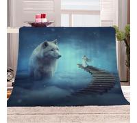 KGSK Throw Blanket 3D Blue Animal Wolf Design Bed Blankets And Throws 31x39inch Printed Kids Boys Adults, Soft Flannel Warm Microfiber Sport Bedding For Bed Couch